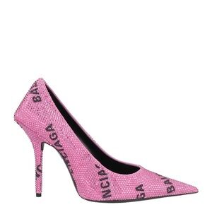Balenciaga pink crystal strass studded logo pointed-toe pumps with 115mm heel